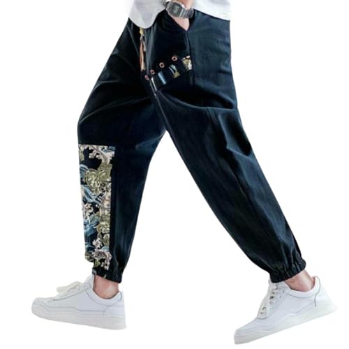 Pantalon de jogging en lin pour homme style chinois coupe large 9/10