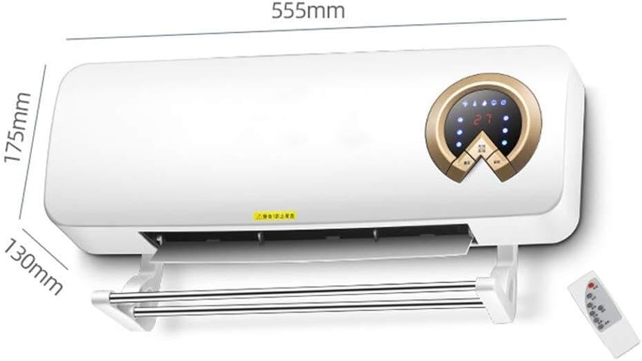 Diagram showing the dimensions of the wall-mounted heater.