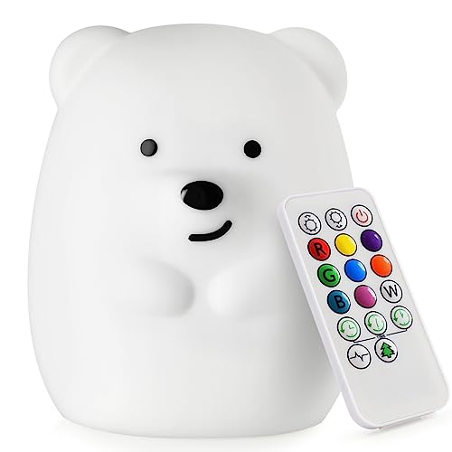Image of PAMANO LED Nursery Night Lights for Kids -USB Rechargeable Cute Animal Silicone Lamps with Touch Sensor and Remote Control -Portable Color Changing Glow Soft Cute Baby Infant Toddler Gift (Bear)