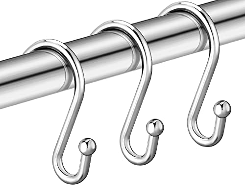 Elecharm Shower Curtain Hooks, Set Of 12 Rust Proof S Shaped Decorative Shower Curtain Rings,Multi-Purpose Hangers S Hooks (Chrome) #TOP22