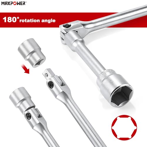 Image of MAXPOWER 1 /2 inch Drive Socket Wrench Set, 16-Piece, Including 13-Piece SAE Sockets, 1 /2 inch Drive Breaker Bar, 1 /2 inch Ratchet Wrench and Extension Bar