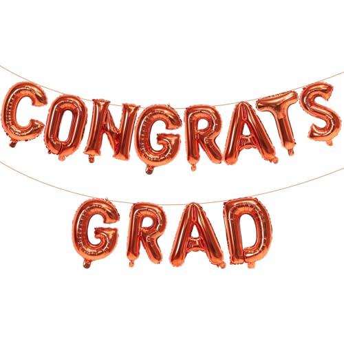 KALOR 16 Inch Orange Congrats Grad Banner Balloons, Orange Congrats Grad Letters Sign, Graduation Decorations 2026 for Graduation Party Decorations 2026