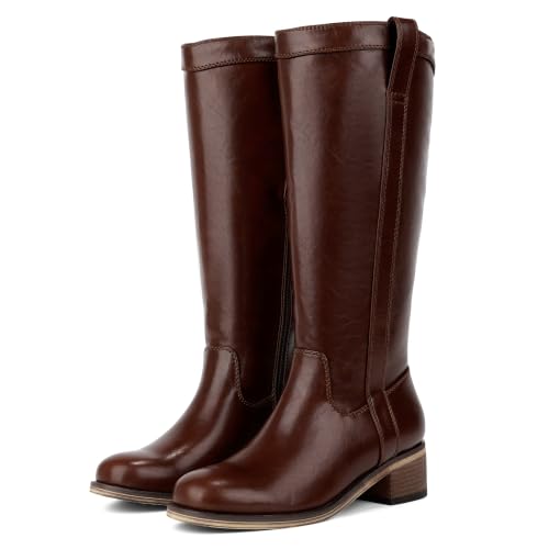 Image of QIY Knee High Boots for Women Low Heel Flat Tall Boots