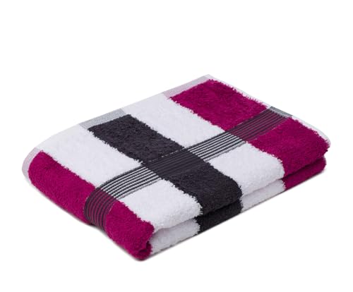 Gözze - New York Streifen Duschtuch, Weich und saugfähig, 100% Baumwolle, 70 x 140 cm - Cyclam/Weiß/Graphit