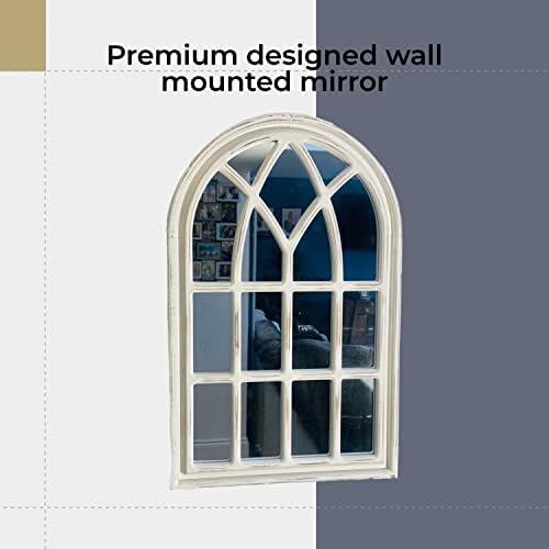 WHATSIZE ENTERPRISE  Arched Window Brushed Mirror  Bevelled Frame - Distressed Effect, White Wood