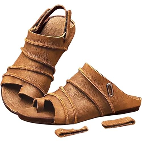 Sandalias Ortopédicas De Boca De Pez Para Mujer, Talla Grande, Con Puntera Abierta, Suela Plana De Cuero Y Corrector De Valgo Para El Dedo Gordo Del Pie Con Soporte Para El Arco.(Yellow,47 EU)