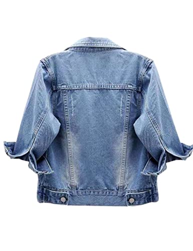 Unilexi Women's  3/4 Sleeve Colored Cropped Denim Jacket Light Wash Short Jean Jacket Trucker Coat(0096-Lightblue-S) #TOP1