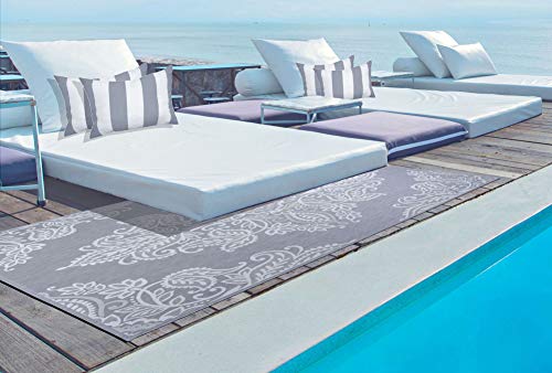 Gertmenian Indoor Outdoor Area Rug, Classic Flatweave, Washable, Stain & Uv Resistant Carpet, Deck, Patio, Poolside & Mudroom, 5X7 Ft Standard, Gray Center Medallion, 21486 #TOP15