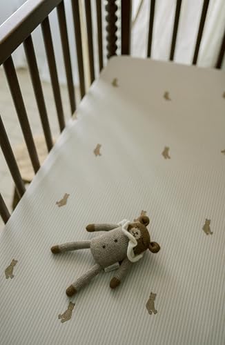 Image of Oilo Crib Sheet, Breathable, Fitted, Organic Cotton Jersey, 300-Thread, Machine Wash, Fits Standard Crib (28 inch x 52 inch x 9 inch), Toddler Bedding, Heirloom Organic Collection, Bear