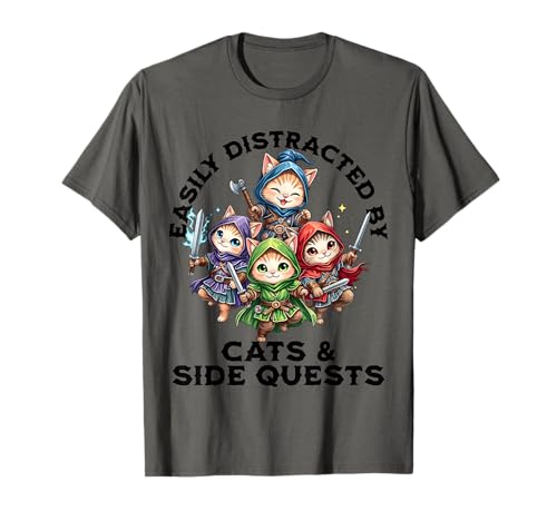 Cats Side Quest Geeky Stuff Funny Cat RPG Gamer Merch Men T-Shirt