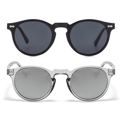 Image of Gleyemor Vintage Polarized Sunglasses for Men Round Sunglasses UV400 Protection Retro Hand-crafted Acetate Frame