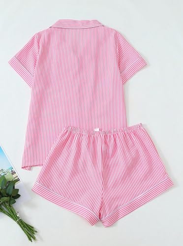 Image of Remidoo Women's Striped Pj Set Short Sleeve 2 Piece Button Up Pajamas Sleepwear Pink Medium