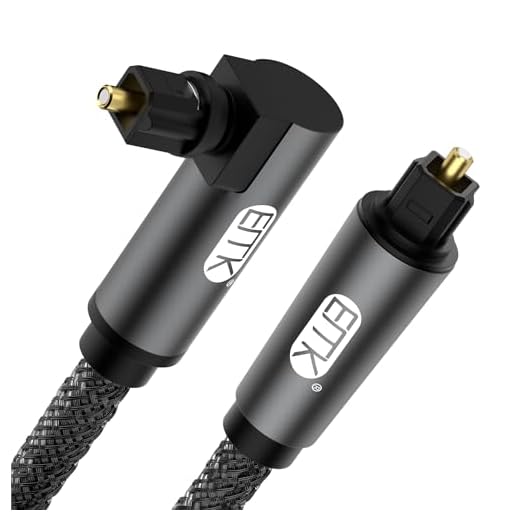 Optisk kabel i höger vinkel, EMK 90 graders roterbar TOSLINK-kontakt fiberoptisk sladd för Blu-ray-spelare, soundbar, HDTV, PS3/PS4, Xbox och mer (5 fot/1,5 m, svart)