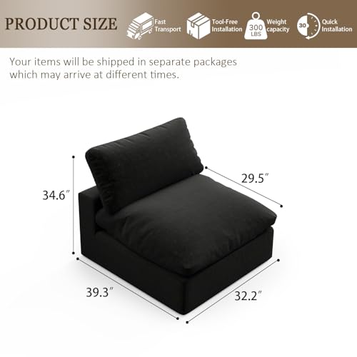 Image of Modular Sectional Sofa,Extra Comfty Deep-Seat-Filled Couch, Black Modern Couches for Living Room,Apartment,Office,Small Space