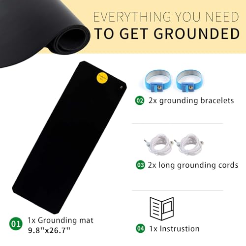 LandKissing® Grounding Mats 26.7" x9.8” (1 PK), Grounding Mat Kit for Bed, Office, Living Room, Kitchen. Benefit Earth Grounding Energy with 2 Bracelets and 2 15ft-Long Grounding Cords.