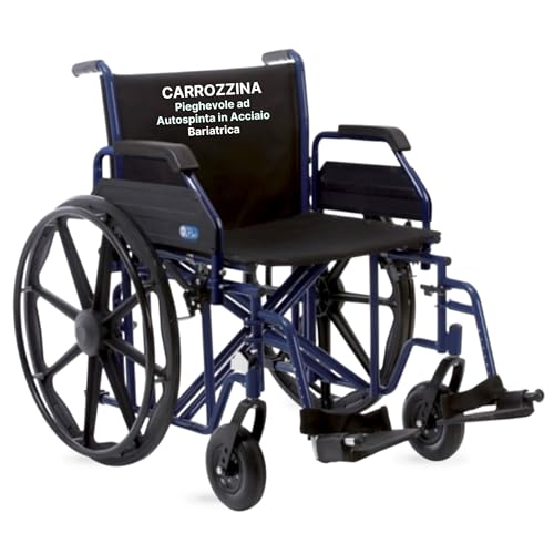 REMEDIA ONE - Carrozzina Pieghevole ad Autospinta in Acciaio Blu - Sedia a Rotelle per Anziani e Disabili Bariatrica