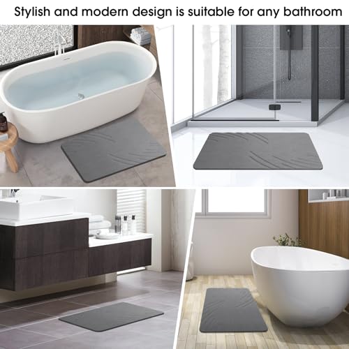 Image of ZIKIBL Stone Bath Mat Diatomaceous Earth Shower Mat Non-Slip Super Absorbent Diatomite Stone Mats for Bathroom Floor /Ktichen Cuonter Quick-Drying Easy to Clean (24''*16'' Grey-Feather)