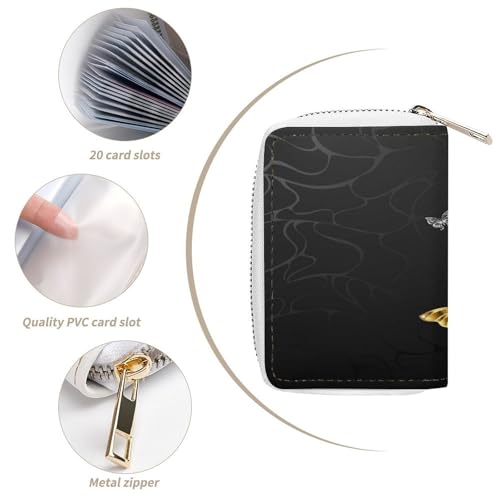 Women Leather Coin wallet, Key Change Organizer Zipper Card Holder Purse Clutch Pouch Pocket 4.5x3.15 in Print Gold Jewelry Silver Butterflies4