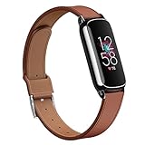 EverAct Compatible with Fitbit Luxe Band, Slim Leather Strap Adjustable Wristband Replacement Band f
