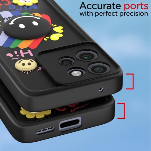 Image of Pikkme Back Cover for Motorola Moto Edge 50 Neo 5G | Soft Silicone| Cute Rainbow Smile & 3D Cartoon Flower Design | Shockproof Raised Camera Protection Bumper Case (Black)