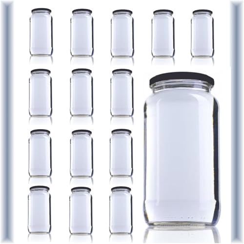 Esencia Andalusí 15 Tarros herméticos de cristal 750 ml con tapa rosca - 1 kg conservas, miel, botes de vidrio resistente para conservas, almacenaje alimentos, recipientes organización de cocina