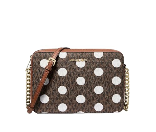 Michael Kors Bolso bandolera Jet Set Large Lunares Logo Signature, Brownb