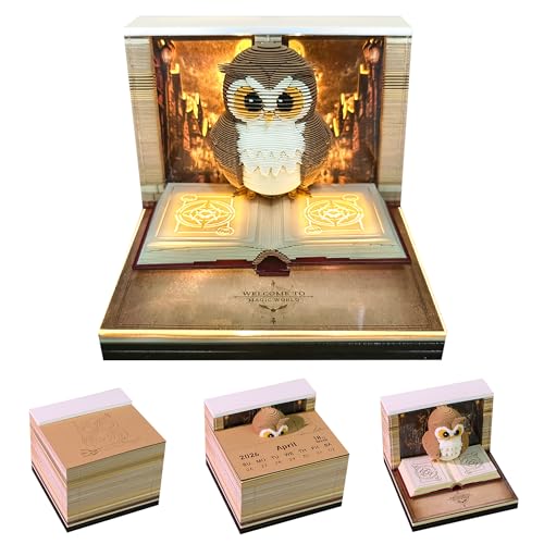 MACTANO 3D Art Calendar Memo Pad 2027, Creative Time Piece Calendar Owl Rip Away Paper Carving Sticky DIY Note