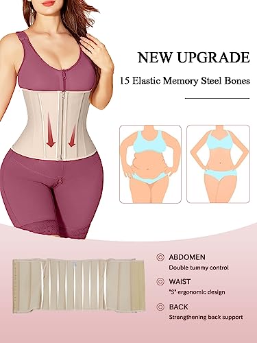 Shapshe Waist Trainer For Women, Workout Sports Girdle With Zipper, Body Shaper For Tummy Control Beige #TOP3