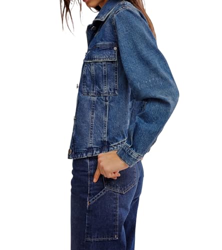 Women's Button Down Long Sleeve Cropped Denim Jean Jacket with Pockets2