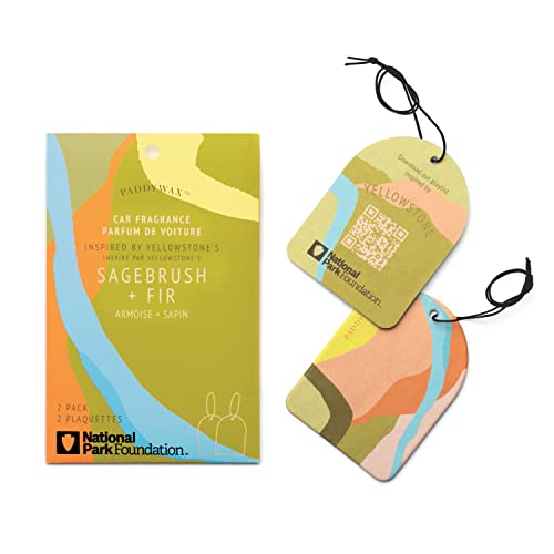 Image of Paddywax National Parks Collection Hanging Car Air Freshener, Car Accessories, 2 Pack, Yellowstone (Sagebrush + Fir)
