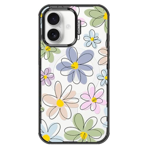MOSNOVO for iPhone 16 Plus Case for MagSafe, Linear Blooms, Black
