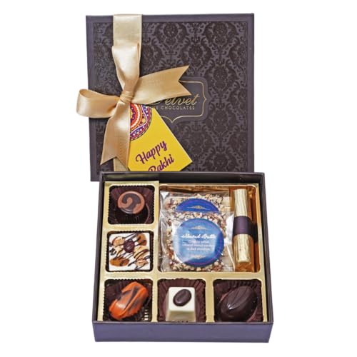 Image of Velvet Fine Chocolates Strong Bond Box | Assorted Chocolates & Evil Eye Rakhi Combo | Perfect for Siblings | Handmade Delights | Pack of 1