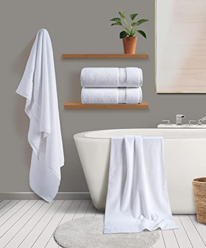 Lane Linen White Bath Sheets - 100% Cotton Extra Large Bath Towels, 4 Piece Bath Sheet Set, Zero Twist, Quick Dry, Soft Shower Towels, Absorbent Bathroom Towels, Hotel Spa Quality, 35 X 66 Inch #TOP9