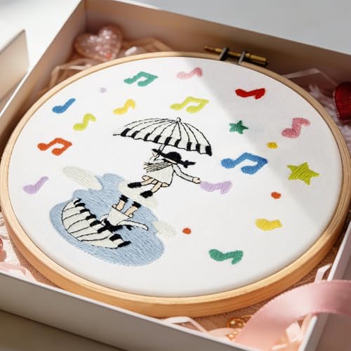 Image of Hand DIY Embroidery Kits for Beginners Adults, Cute Crewel Embroidery Art Kits, Stamped Cross Stitch Kits for Beginners Adults Craft Kits for Women, Entire Set of Embroidery Supplies & Video Tutorial