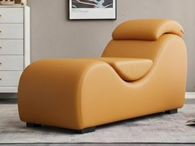 Image of SOUL CRAFT Sheesham Wood Leatherate Tantric Loung Chair, Yoga Chaise Lounge,Chaise Sofa Modern Lounge,Relaxing Chaise Lounge Chair, loveseats with Cushion (MUSTURD Yellow)