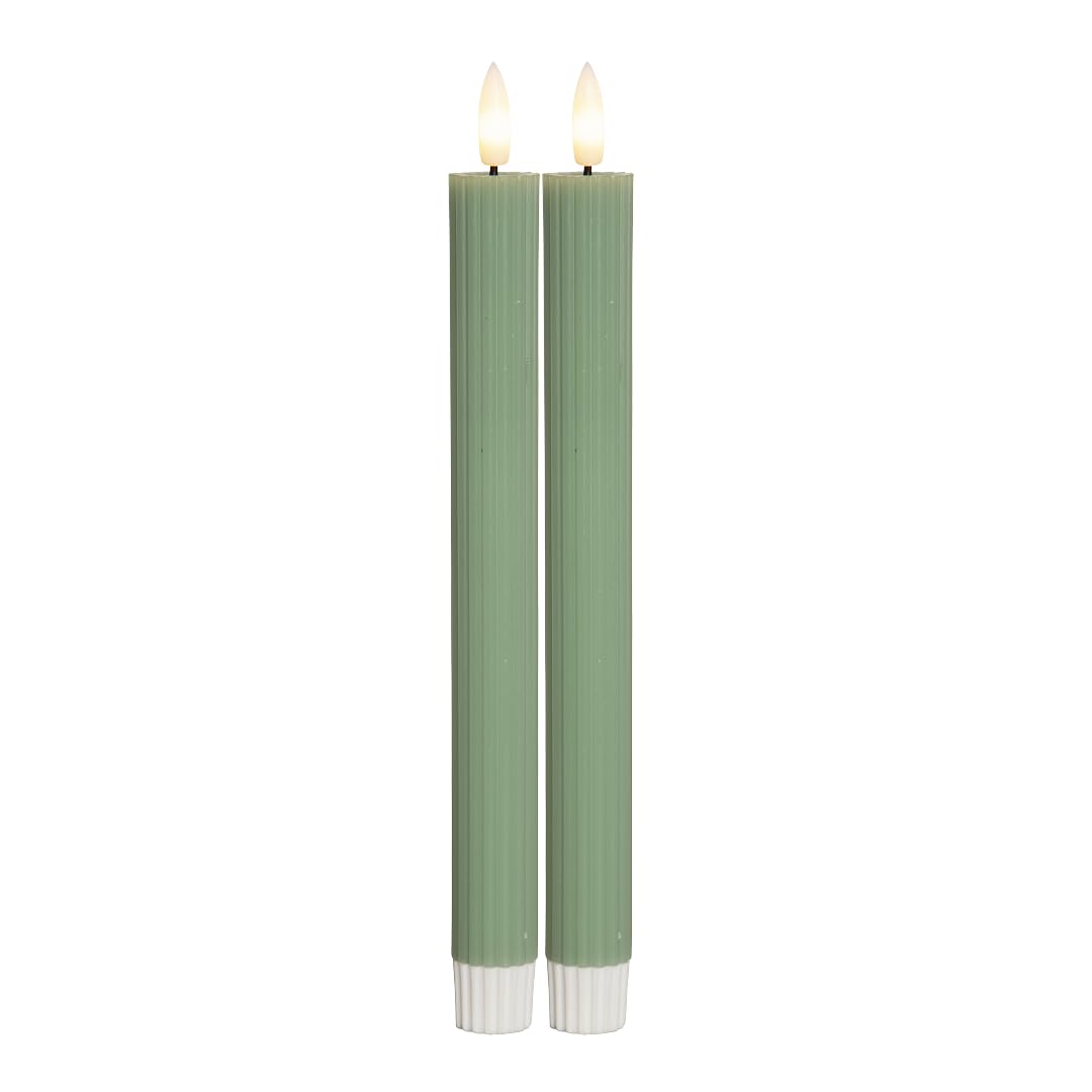 Star 2er Set LED Stabkerzen Echtwachs - Flammenlose Kerzen mit Timer, Grün
