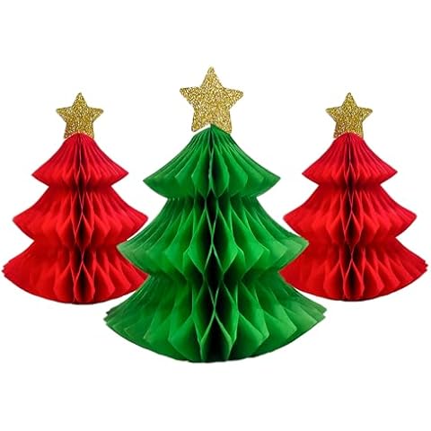 3 Pcs Paper Christmas Tree Honeycomb Centerpieces for Tables, 3D Paper Hanging Christmas Tree Party Decorations for Christmas Thanksgiving Party Supplies Cover