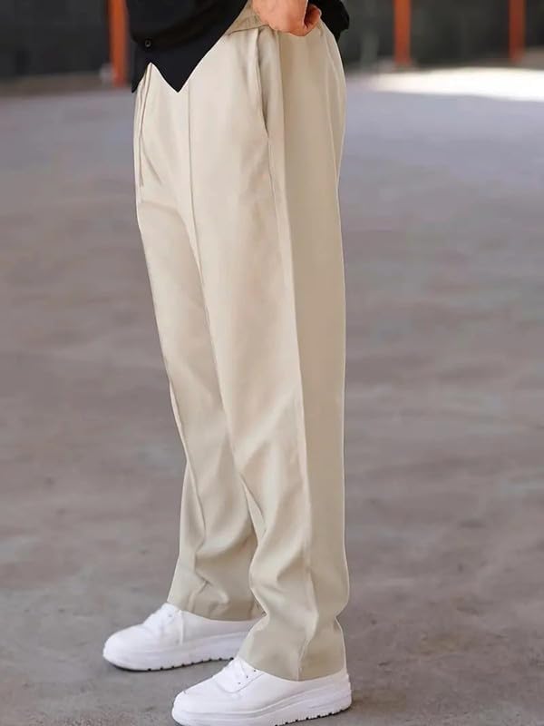 S2S FASHION Men’s Loose Straight Leg Trousers Beige - Image 6