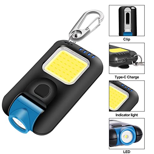 Upgraded Cob Small Flashlights, 800Lm 180°Rotatable Rechargeable Cob Keychain Flashlights 6 Modes Bright Mini Portable Pocket Light Clip-On Hat Light Edc Compact Keyring Light For Camping Hiking #TOP4