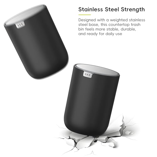 Image of EKO Fandy 0.58 Gal /2.2L Mini Trash Can with Lid, Swing-Top Desktop Trash Can for Bathroom, Countertop, Vanity, Desk or Office, Small Garbage Bin (Black)
