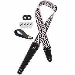 Nefelibata Guitar Strap, 2 Inch Thicker Guitar Straps with Extended Soft Black Suede Leather Ends for Bass Acoustic Electric Guitar with Lock and Headstock Strap Free - Les Beatles, Paul McCartney, John Lennon, RIngo Starr, George Harrison