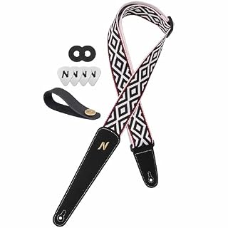 Nefelibata Guitar Strap, 2 Inch Thicker Guitar Straps with Extended Soft Black Suede Leather Ends for Bass Acoustic Electric Guitar with Lock and Headstock Strap Free - Les Beatles, Paul McCartney, John Lennon, RIngo Starr, George Harrison