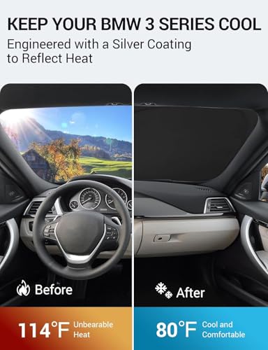 Image of Proadsy 2026 Upgrade Front Windshield Sun Shade Foldable Sunshade Protector Custom Fit 2013-2018 BMW 3 Series /F30 /F31 /F80 /M3 Accessories