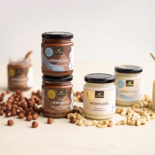 FOODIN Herkkuisa- Weißer Schokoladenaufstrich ungesüßt 240g, pflanzliche Inhaltsstoffe, 100% milchfrei, Glutenfrei und Vegan, ideal für eine gesunde Ernährung