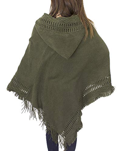 Styles I Love Women Fringed Lace Up Hooded Poncho Pullover Cardigan Soft Wrap for Winter Season2