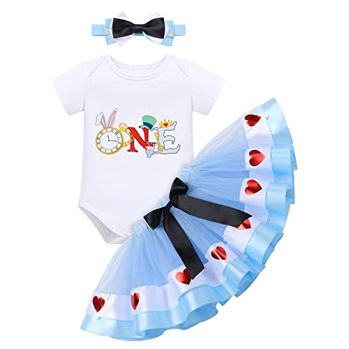 Image of Toddler Baby Girls 1st Birthday Outfit Romper + Tutu Skirt + Headband Cake Smash Photo Shoot Clothes Set