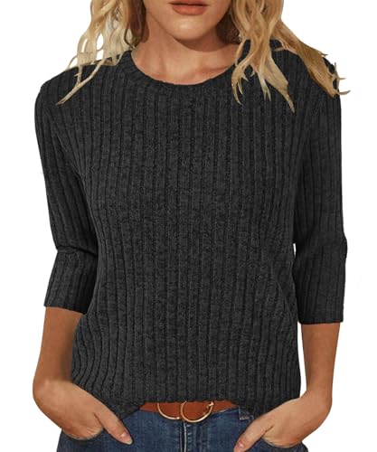 Image of JomeDesign Sweaters for Women 3 /4 Sleeve Tops Round Neck Loose Casual Blouses