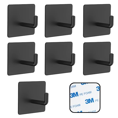 SSYR&P 8 Pack Rustproof Self Adhesive Hooks, Stainless Steel Wall Hook, 3M Strong Adhesive Hooks, no Drilling Required, Perfect for Behind Door,Kitchen,Bedroom,Bathroom (Black)