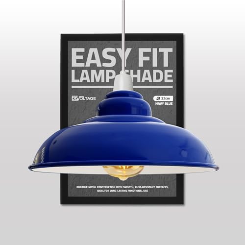 Persianas de techo industriales retro, curvas, de metal rústico, de 32 cm, de fácil ajuste, pantallas para lámparas de pared, lámparas de mesa, dormitorio, cocina, oficina, sala de estar (azul marino)