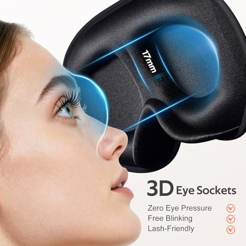 Vynix Sleep Mask for Men Women - 100% Blackout Eye Masks for Sleep - 3D Soft Sleeping Mask for Side Sleepers - Zero Pressure Lash Extensions Eye Cover Shade for Airplane Travel Essentials, Black